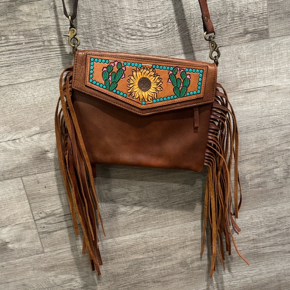 Hand Tooled, Hand Painted, Genuine Leather Concealed Carry Crossbody
